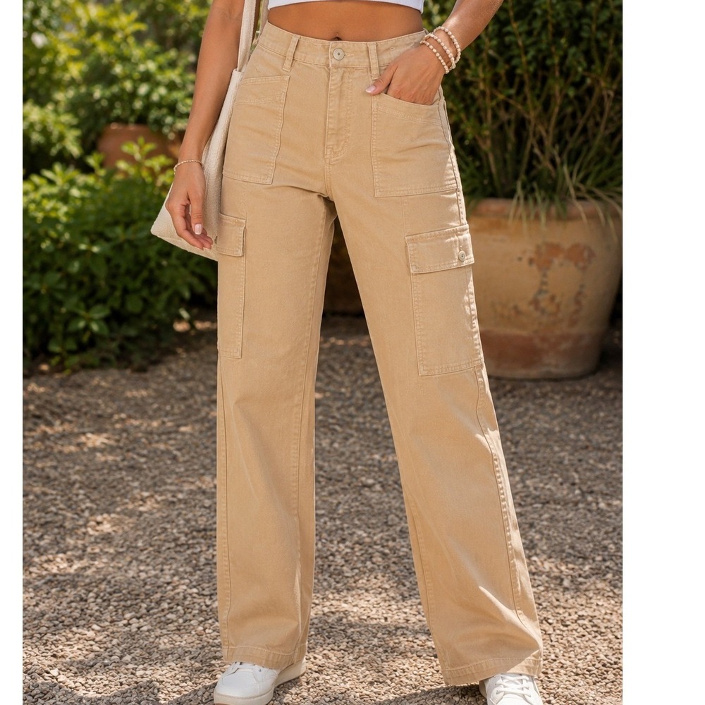 Madewell 90s Straight Cargo Pant Tan Streetwear High Rise Utility Seam Detail 27